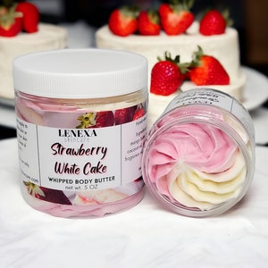 Strawberry White Cake Whipped Body Butter, Strawberry Cake Body Butter, Strawberry, Gourmand Body Butter, Gourmand Scented, Cake Body Butter