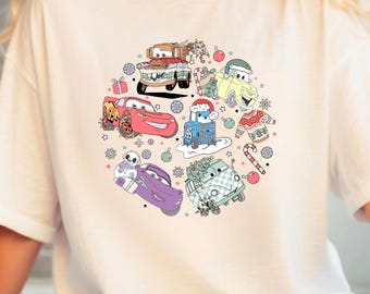 Vintage Disney Cars Christmas Shirt, McQueen Mater Doc Sally Luigi Guido Christmas Disney World Trip Shirt, Christmas Family Matching Shirt