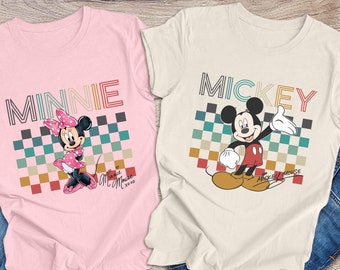 Vintage Mickey Shirt, Disney Shirt, Mickey Minnie Shirt, Checkered Mickey Shirt, Checkered Disney Shirt, Retro Disney Family Trip Shirt