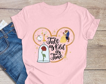 T-shirt vintage Conte aussi vieux que le temps, chemise princesse Belle, chemise princesse Disney, chemise voyage Disney, chemise Disney assortie, t-shirt voyage Disney