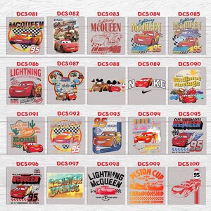 Peut inclure: Une collection d'impressions rectangulaires mettant en vedette le personnage anim&eacute; Flash McQueen de la franchise de films Cars. Chaque impression pr&eacute;sente McQueen dans divers mod&egrave;les, avec le num&eacute;ro 95 bien en &eacute;vidence. Les impressions sont de couleurs vari&eacute;es.