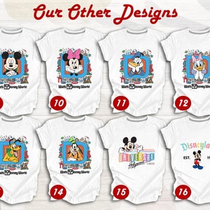 Puede incluir: Un conjunto de 10 camisetas blancas con varios dise&ntilde;os de personajes de Disney y Universal Studios. Los dise&ntilde;os incluyen Mickey Mouse, Donald Duck, Goofy y m&aacute;s. Las camisetas son todas blancas con texto negro que dice "Walt Disney World" o "Disneyland".