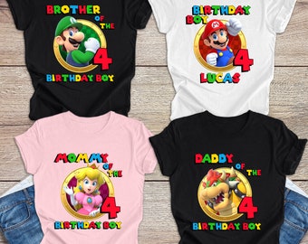 Camisetas familiares personalizadas de cumpleaños de Super Mario: camisetas de viaje a juego