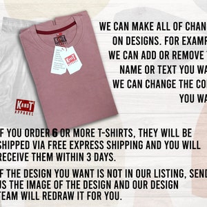 May include: A pink t-shirt with the text "KANDT APPAREL" on the front. The text "IF YOU ORDER 6 OR MORE T-SHIRTS, THEY WILL BE SHIPPED VIA FREE EXPRESS SHIPPING AND YOU WILL RECEIVE THEM WITHIN 3 DAYS." is also visible.