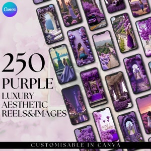 Libreria di contenuti VIOLA di lusso, modelli di storie estetiche, bobine pronte all'uso, beige, crema, bianco, rosa, marketing digitale, instagram senza volto