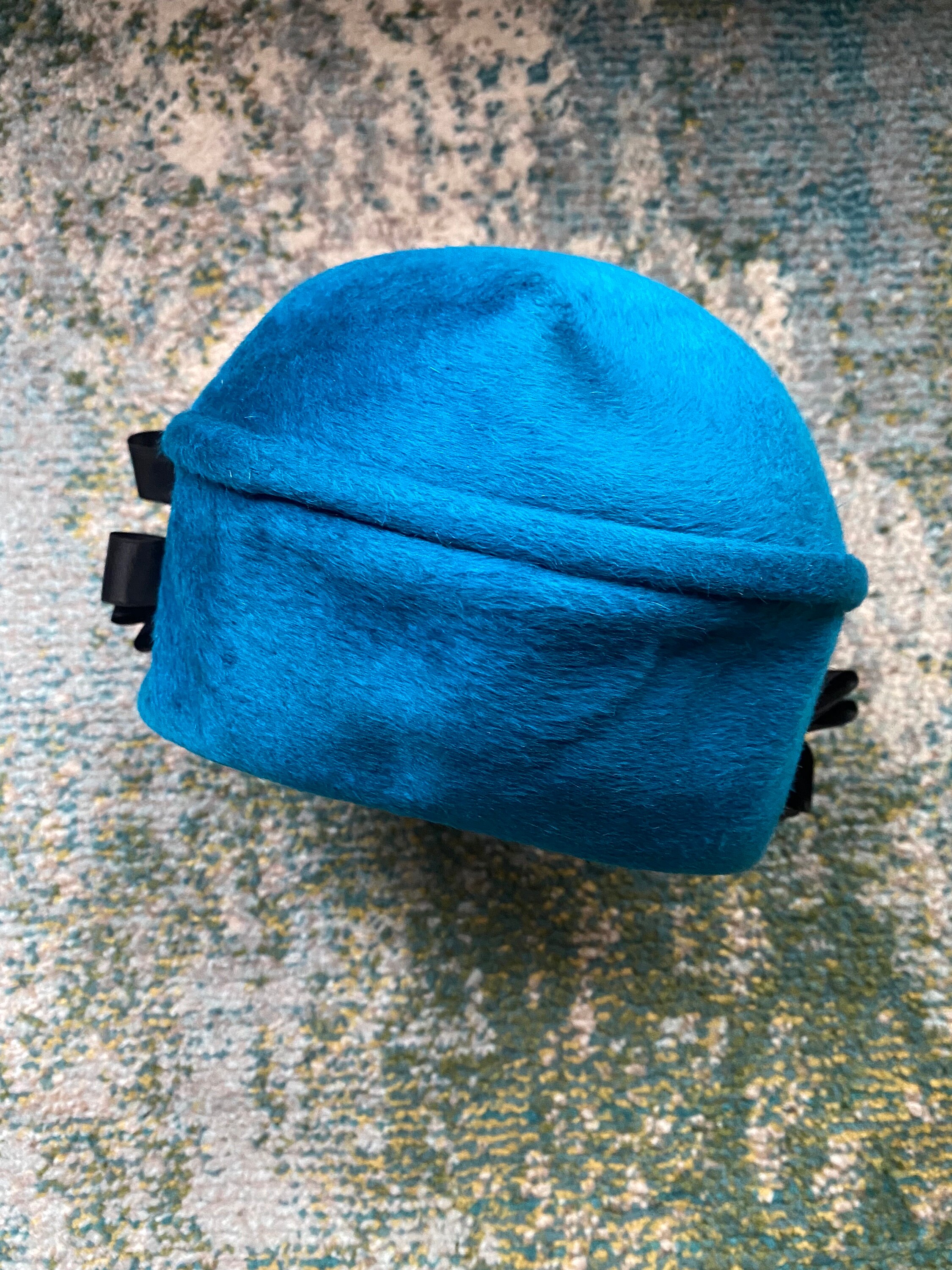 Rare Vintage 1950s Miss Dior Christian Dior brushed cloche hat with satin bows Vintage 50/60s Miss Dior by Christian Dior Brushed Cloche  main image 4