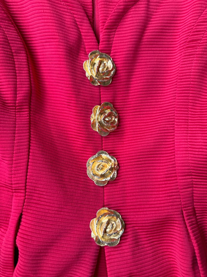Vintage Riff’s custom hand made red rosette button dress, size small / coastal cowgirl / western rock / vintage dresses / 80s style image 2