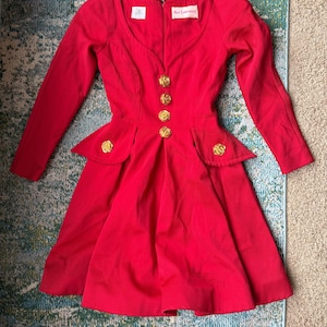Vintage Riff’s custom hand made red rosette button dress, size small / coastal cowgirl / western rock / vintage dresses / 80s style image 1