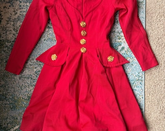 Vintage Riff’s custom hand made red rosette button dress, size small / coastal cowgirl / western rock / vintage dresses / 80s style
