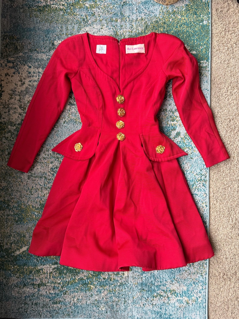 Vintage Riff’s custom hand made red rosette button dress, size small / coastal cowgirl / western rock / vintage dresses / 80s style image 1