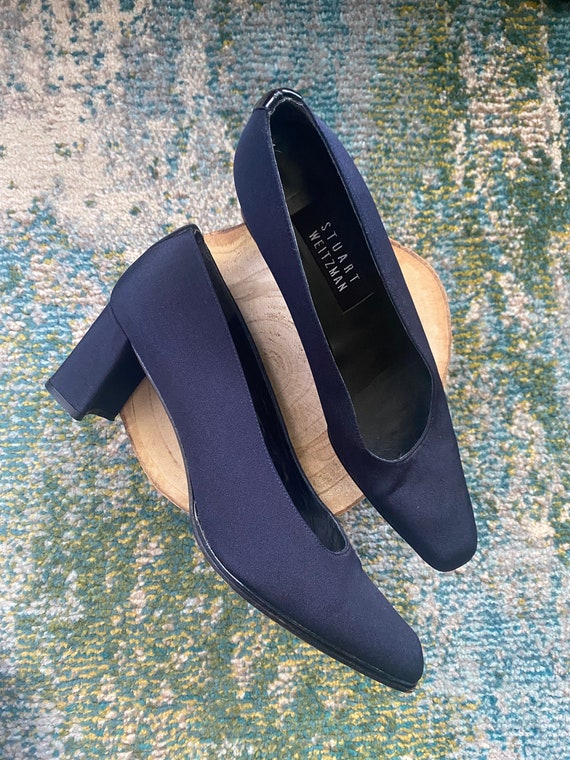 Vintage 90s Stuart Weitzman navy blue block heel … - image 1