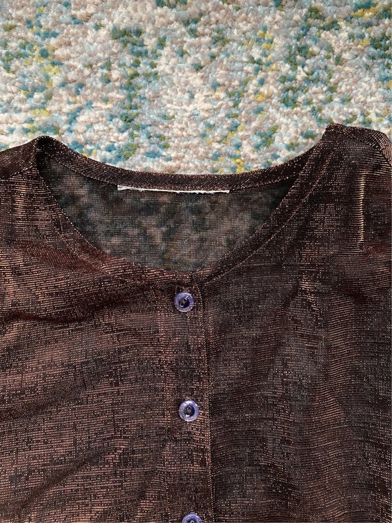 Vintage sheer shimmer sheer bronze button down lo… - image 5