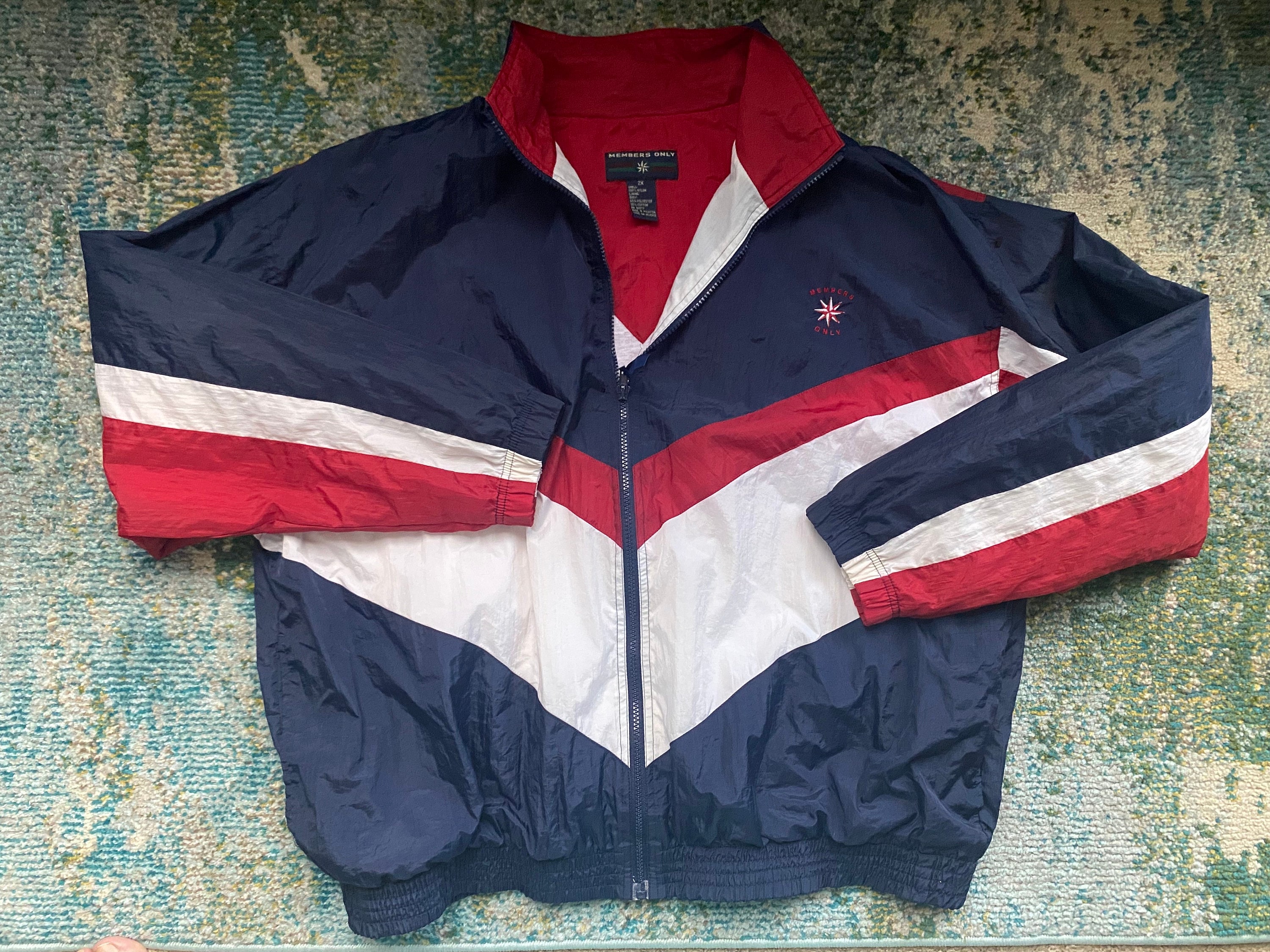 Vintage 80s 90s Members Only Red White Blue Color Block Wind