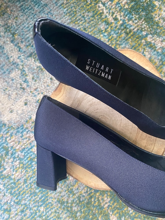 Vintage 90s Stuart Weitzman navy blue block heel … - image 2