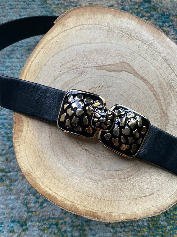Vintage 80s Mimi Di N Black Leather Leopard Print Gold Clasp  display picture 1