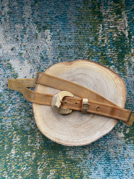Vintage gold buckle mesh chain belt, size medium /