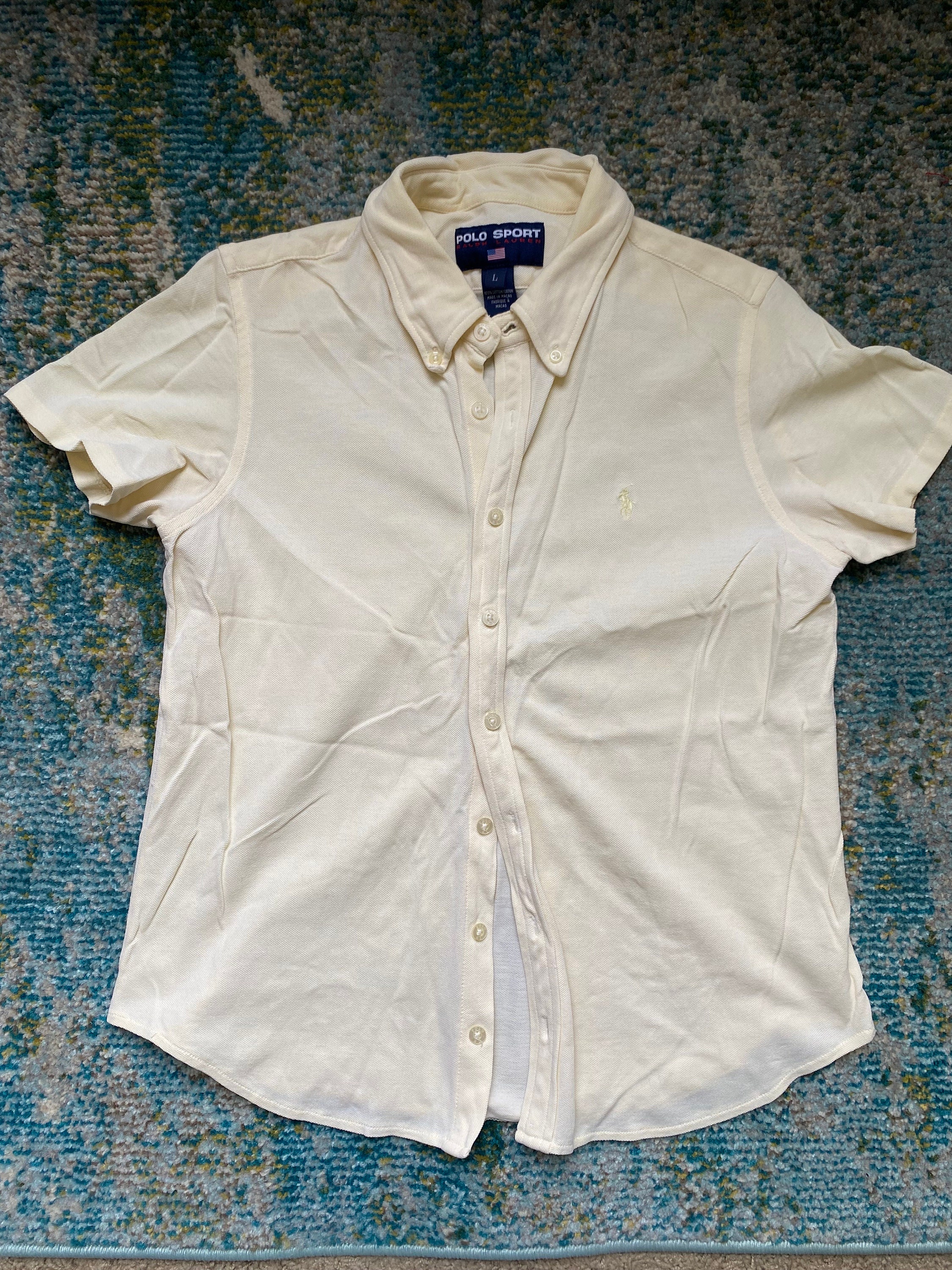 Vintage 90s Y2K Polo Sport Ralph Lauren Pale Yellow Button Down 