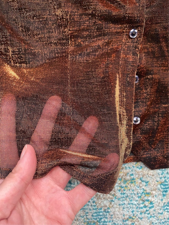 Vintage sheer shimmer sheer bronze button down lo… - image 2