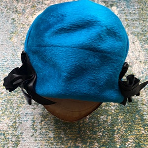 Vintage 50/60s Miss Dior by Christian Dior brushed cloche hat with black satin bows / vintage hats / designer / Dior / 60s style / 50s style