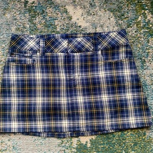 Vintage Y2K Abercrombie & Fitch navy plaid school girl mini pencil skirt, size 4 / clueless / 90s vibes / vintage skirts / 90s style / Y2K