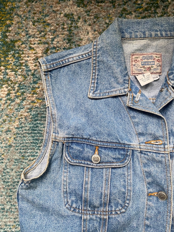 Vintage 1990s PS Gitano denim jean vest, size sma… - image 8
