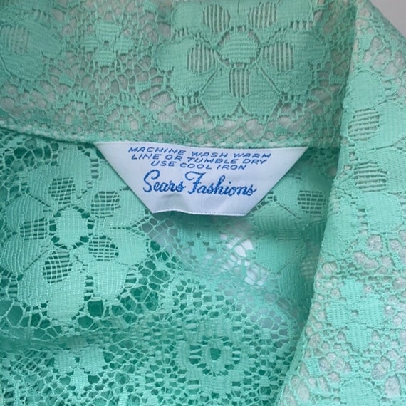 Vintage 60s Sears Fashions mint green open lace c… - image 3