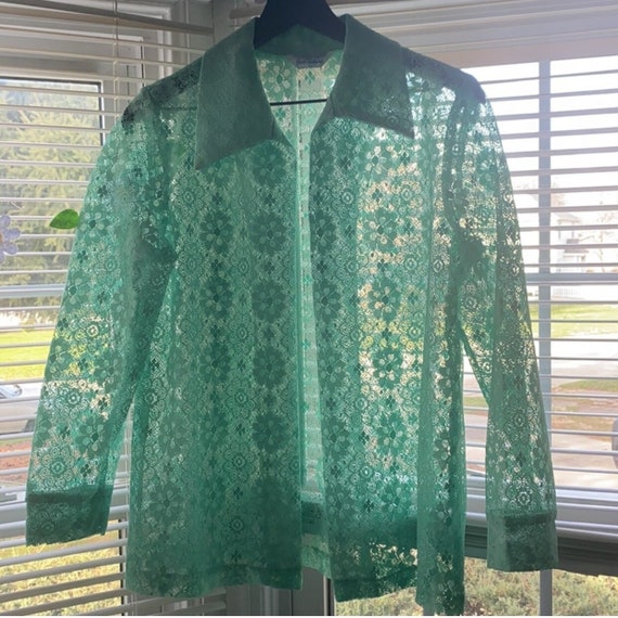 Vintage 60s Sears Fashions mint green open lace c… - image 2