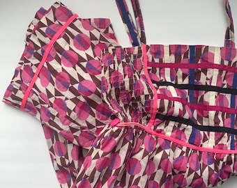 Vintage Y2K dead stock Free People pink Barbiecore abstract print sleeveless babydoll dress, size 10