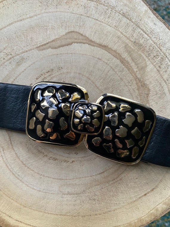 Vintage 80s Mimi Di N Black Leather Leopard Print Gold Clasp  display picture 2