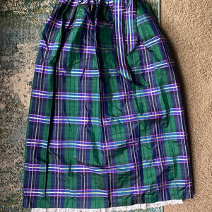 Vintage 60/70s  Ellen Tracy for Bonwit Teller green  plaid silk taffeta wrap maxi skirt , size small medium / vintage skirts / 60s style