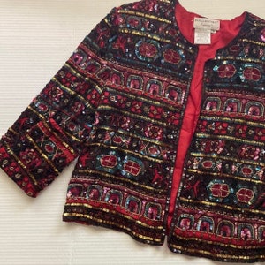 Vintage 90s sequined silk Papéll Boutique Evening formal festive party blazer jacket, size large
