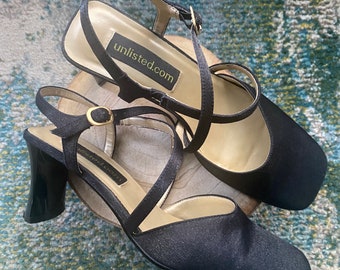 Vintage 90s Y2K Unlisted Kenneth Cole Black Satin Double Strap