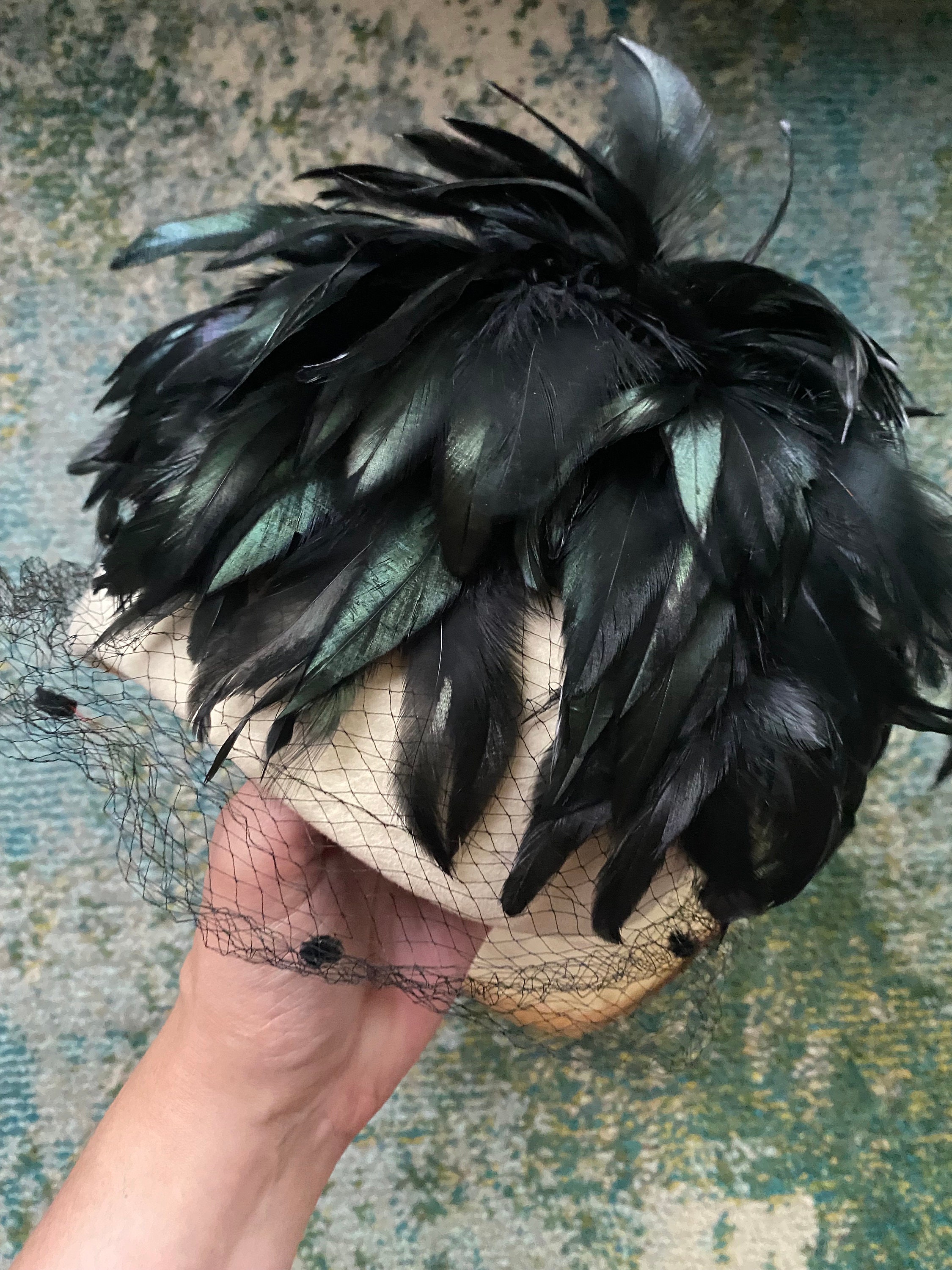 Vintage 50/60s Don Anderson wool cream hat with black ostrich feathers and veil White Feather Vintage Hats for Women for sale | eBay main image 3
