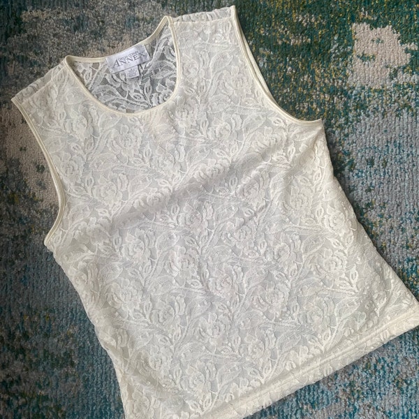 Vintage 90s dead stock Casual Corner Annex cream lace layering tank, size small