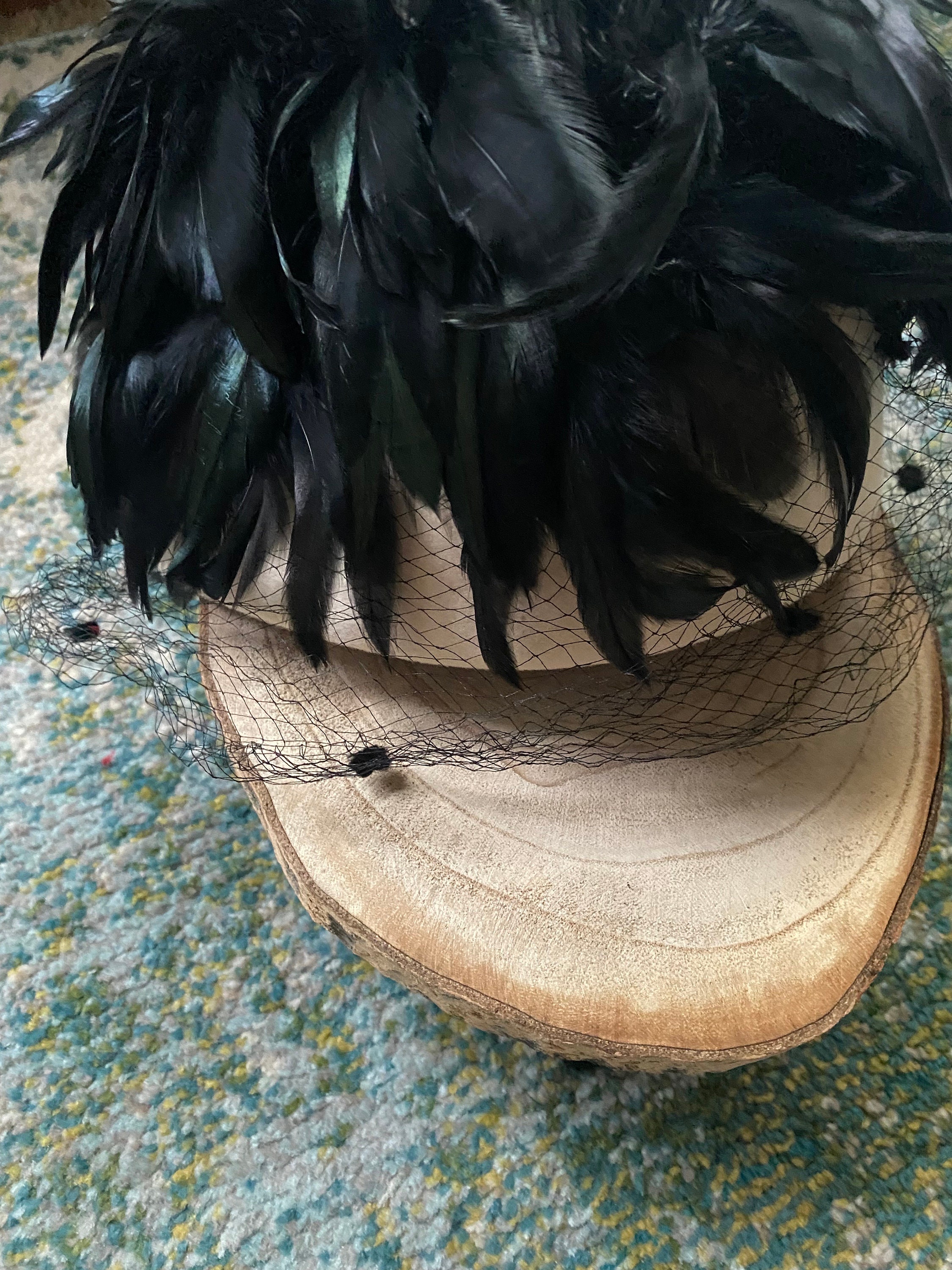 Vintage 50/60s Don Anderson wool cream hat with black ostrich feathers and veil White Feather Vintage Hats for Women for sale | eBay main image 4