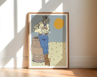 Smoko Cowboy Print, Western Cowboy Sketch, Cowboy Wall Art, Land Poster