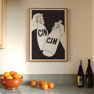 Digitale print Cin Cin, Cheers Wall Art, handgetekende illustratie, Instant downloadbare print