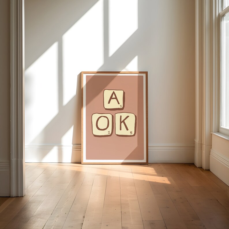 A Ok Digital Print, Scrabble Wall Art, A1 A2 digital print, Game Board Print, Game Night Wall Art image 4