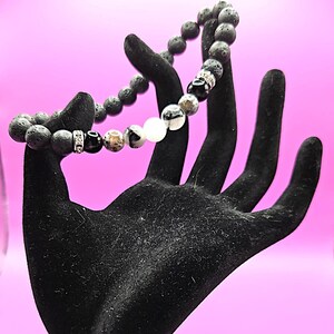Moon Phases Crystal Diffuser Bracelet: Obsidian, Yooperlite, Rutilated Black Quartz & White Jade Beads
