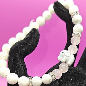 LEXI Crystal Healing Diffuser Bracelet: Lava Elephant Rose Quartz & Howlite Beads
