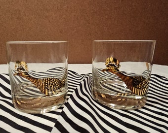 Vintage Couroc of Monterey Roadrunner Rocks Glass Set