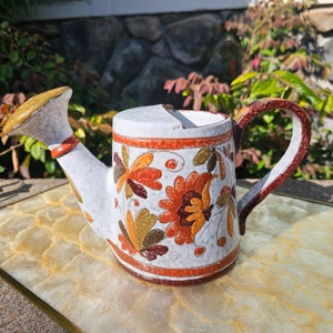 Vintage 1970s Ceramic Hand Painted Watering Can