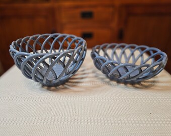 Vintagw Bread and Fruit Ceramic Basket Bowls (matching set)