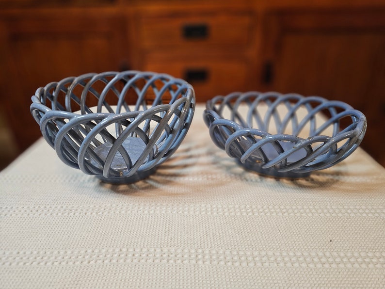 Vintagw Bread and Fruit Ceramic Basket Bowls matching set image 1