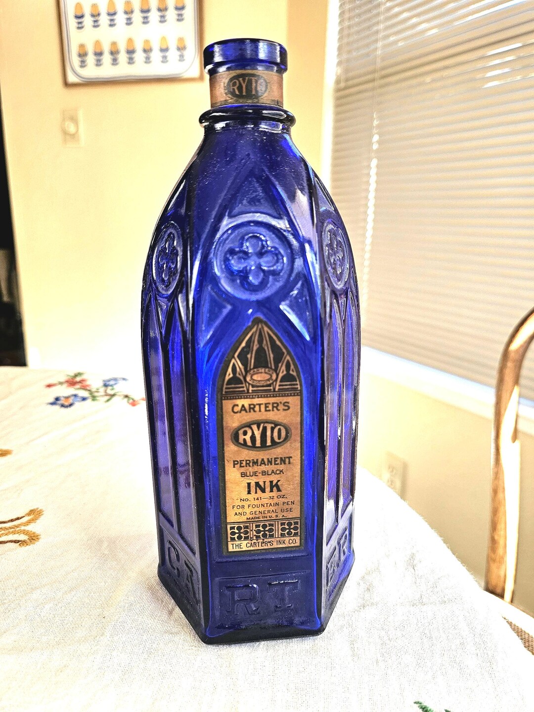 Antique Carter's Cathedral Ink Bottle Cobalt Blue With Label ...