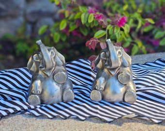 PM Craftsman Nickel Plated Sitting Elephant Bookends, Paperweights, or Decor
