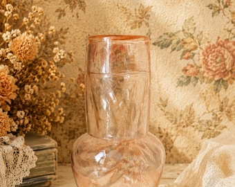 Vintage Pink Swirl Glass Bedside Carafe Set