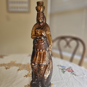 Antique Indian Queen Figural Brown&#39;s Bitters Amber Glass Bottle, Rare Collectible