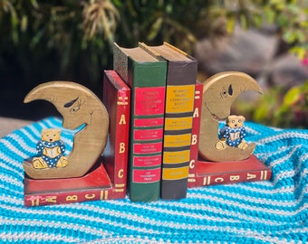 Vintage Moon and Bear ABC Bookends Set