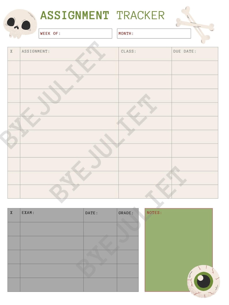 Editable/printable Assignment Tracker Anatomy Theme - Etsy